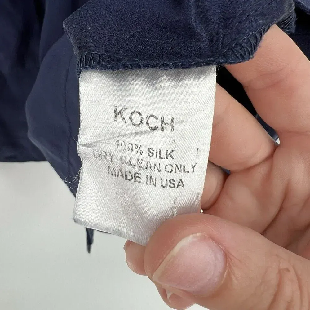 Koch 100% Silk Mini‎ Tunic Shirt Dress Navy Blue 3/4 Length Sleeves Size Small - Image 8