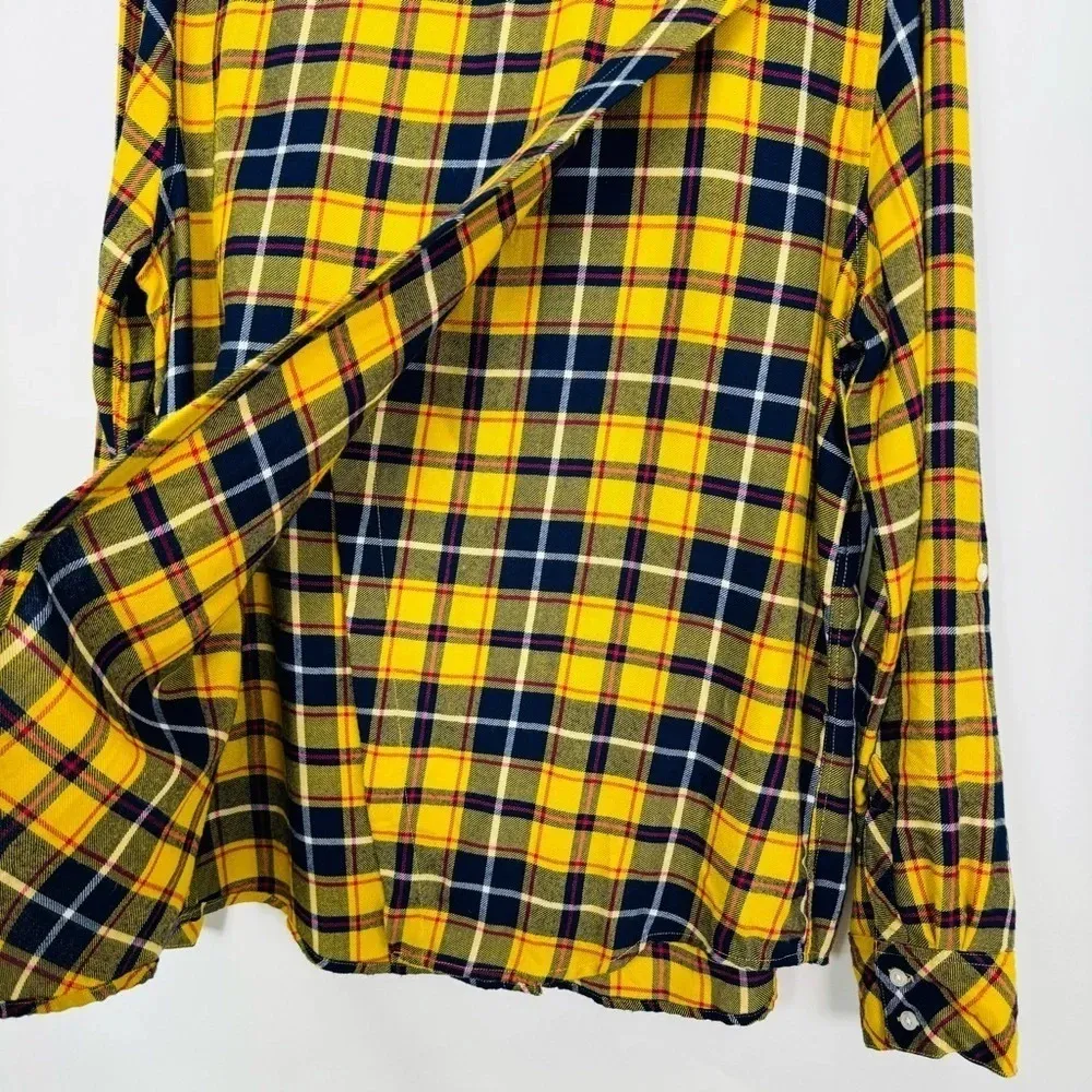 Pistola Revolve Yellow Plaid Button Down‎ Flannel Long Sleeve Top Medium - Image 8