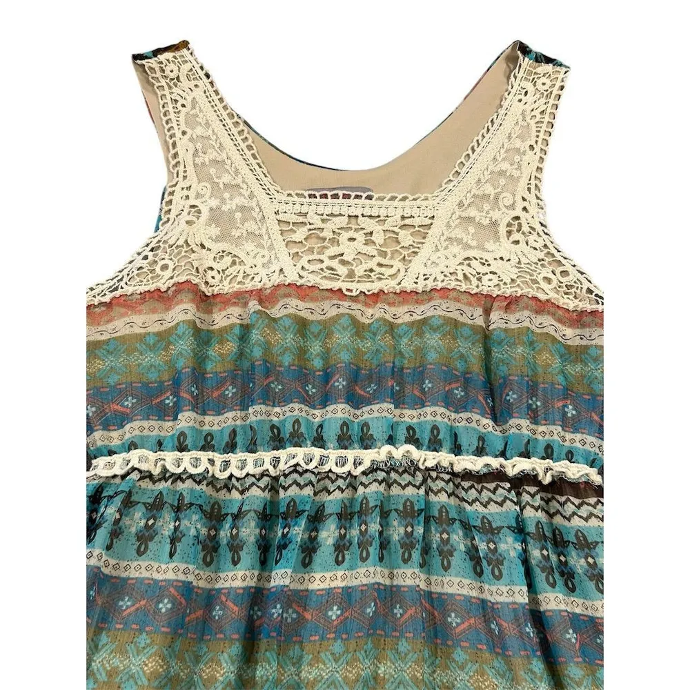 Ultra Pink Midi Dress Juniors M Multicolor Bohemian Sun Sleeveless Casual Lace - Image 3