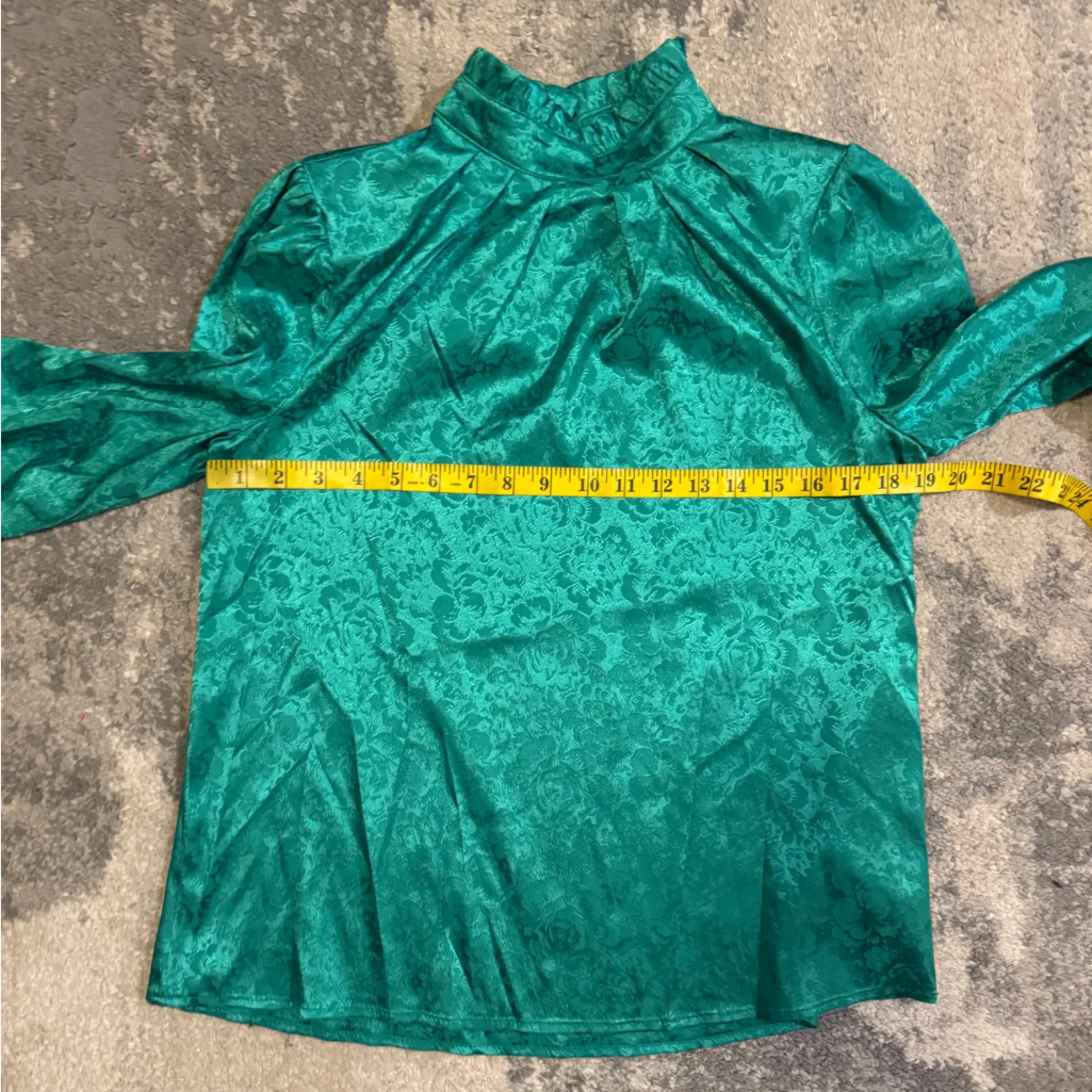 Vici Teal Satin Blouse with Ruffle Cuffs - Image 5