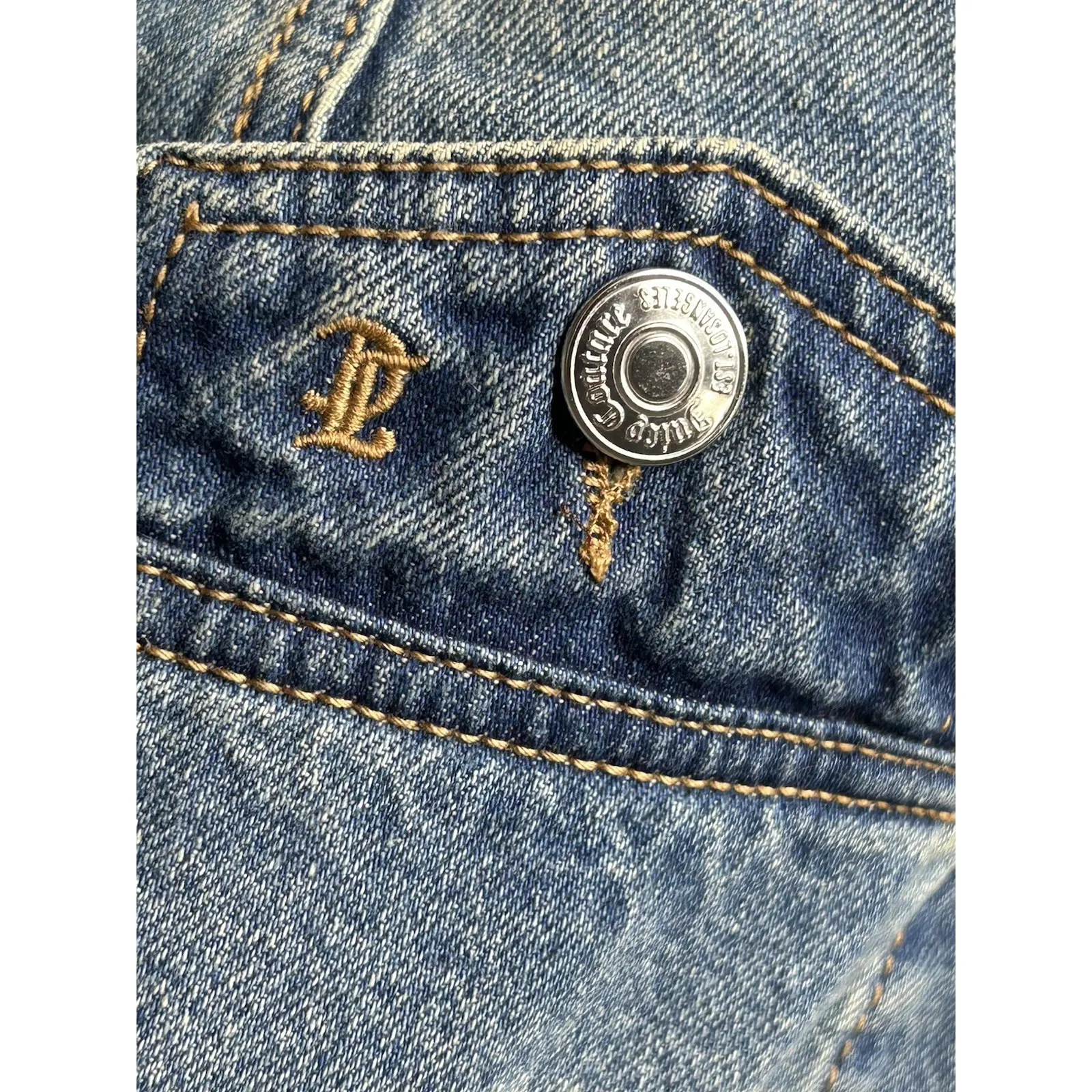 Juicy Couture BIG BLING RAW COLLAR DENIM JACKET size M EUC - Image 4