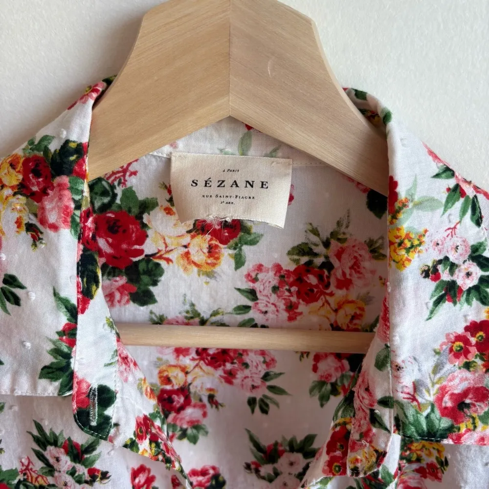 Sézane Pierro Shirt Bouquet De Rose Size 34/36 Button Down Feminine Floral Shirt - Image 6