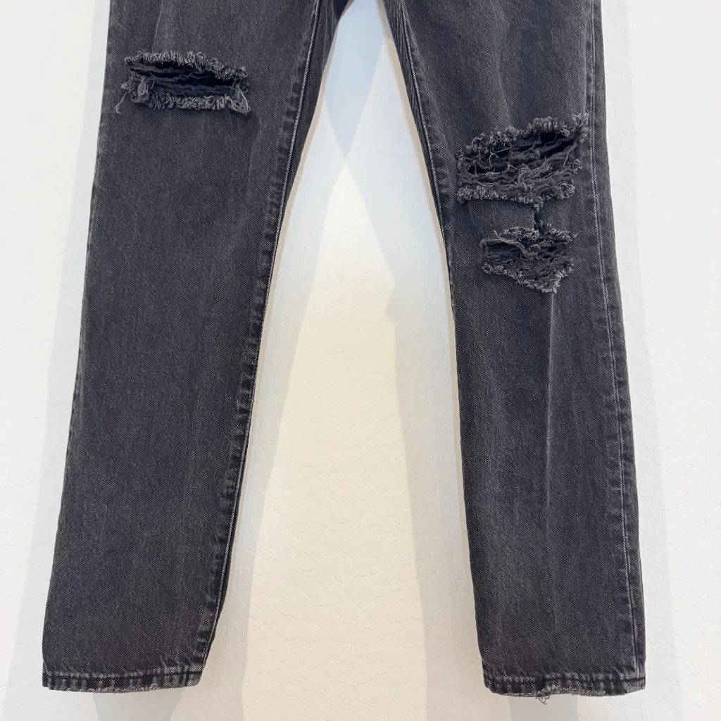 Levi’s 501 Denim Button Fly Hgh Rise Distressed Straight Leg Jeans Black Size 26 - Image 5