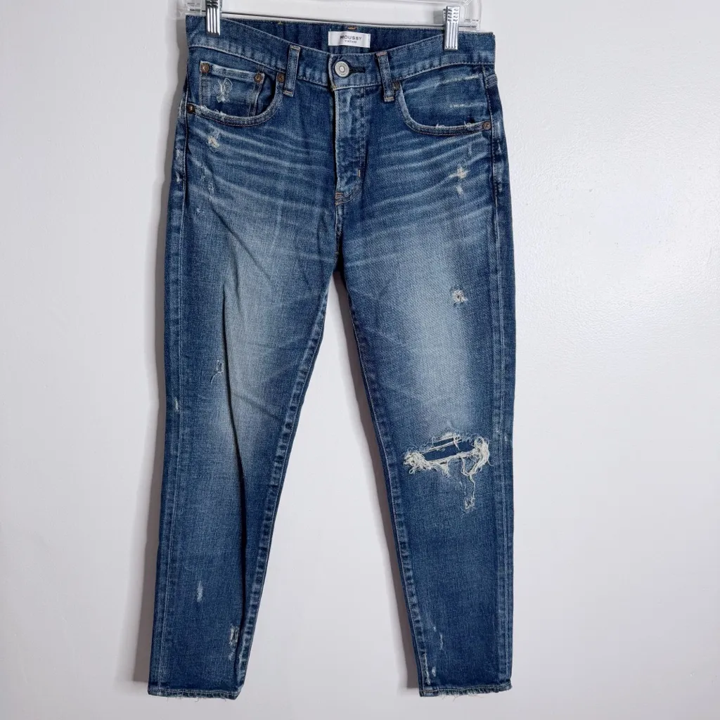 Moussy Vintage Lenwood Ankle Distressed‎ Blue Skinny Jeans Size 27 Designer - Image 2