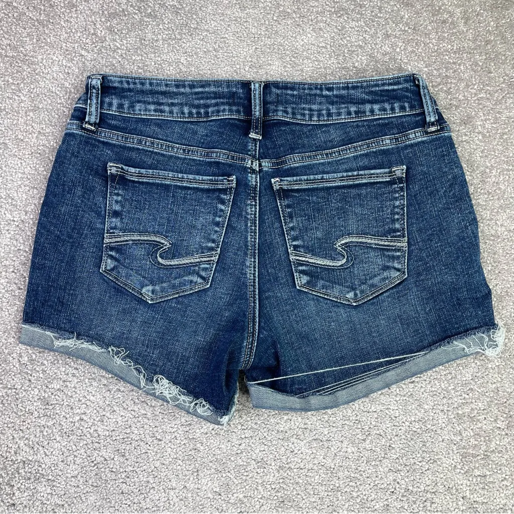 Silver Jeans Suki Shorts Women's 29 Blue Low Rise Relaxed Distressed Dark Wash - Image 2