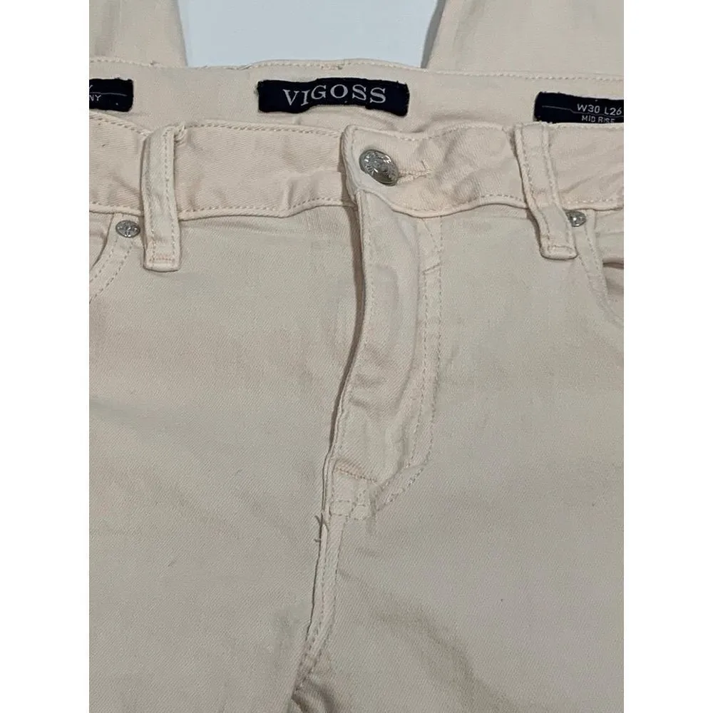 Vigoss Light Pink Distressed Frayed Hem Marley Super Skinny Mid Rise Denim Jean - Image 7