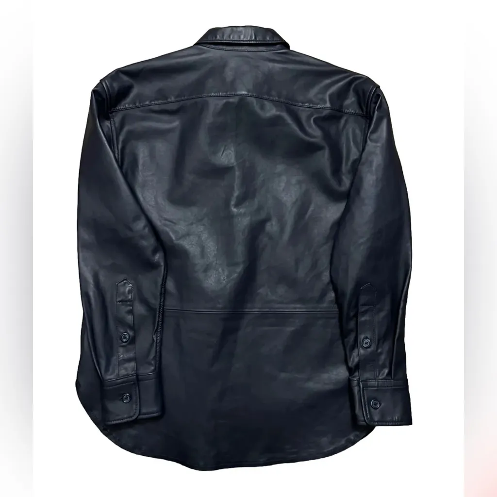 Lauren Ralph Lauren Women's Leather Relaxed Fit Stretch Shirt Navy Small $495 Blue - Image 2