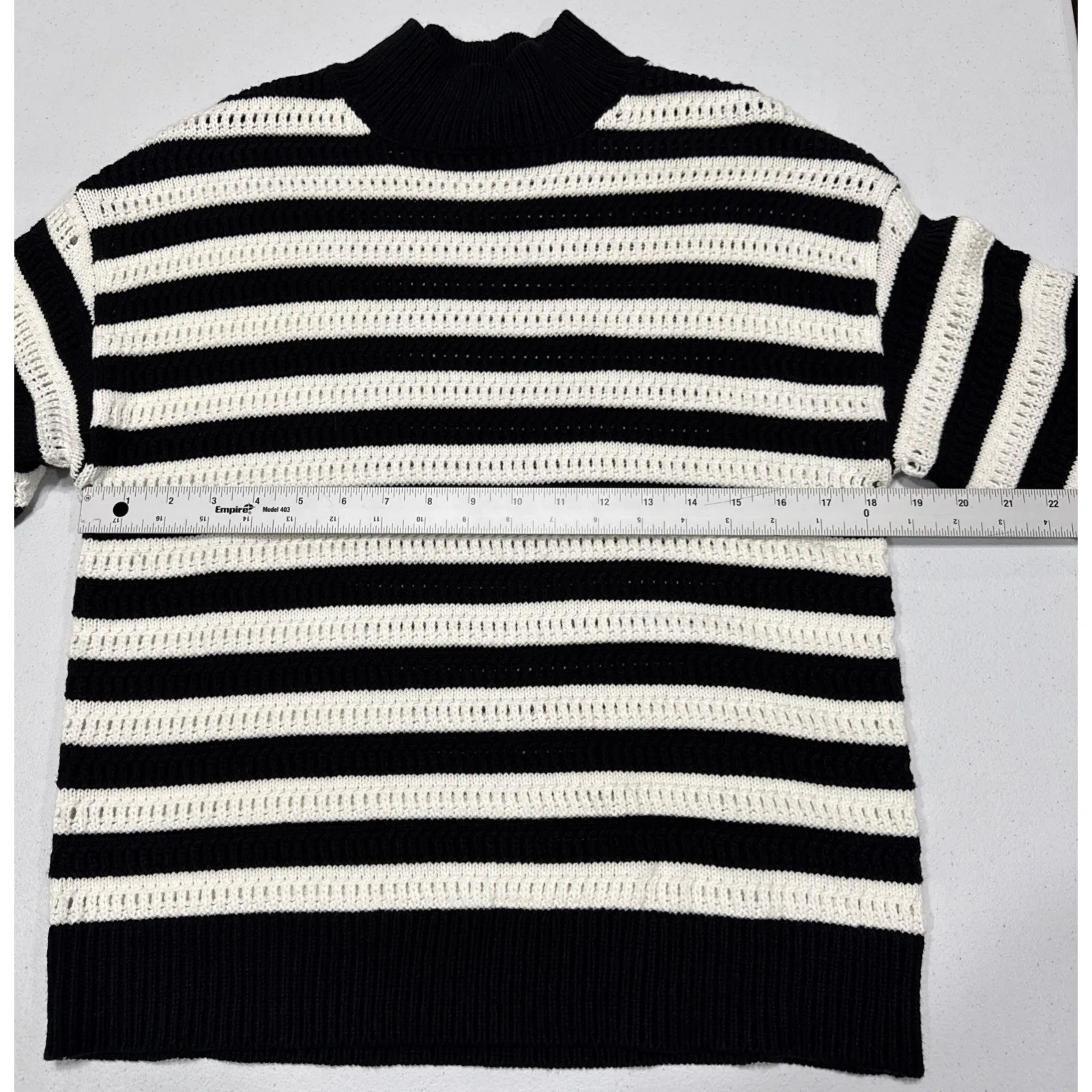Time and Tru Women's Mock Neck Pullover Sweater Size M Open Knit Stripes Black Size M - Image 5