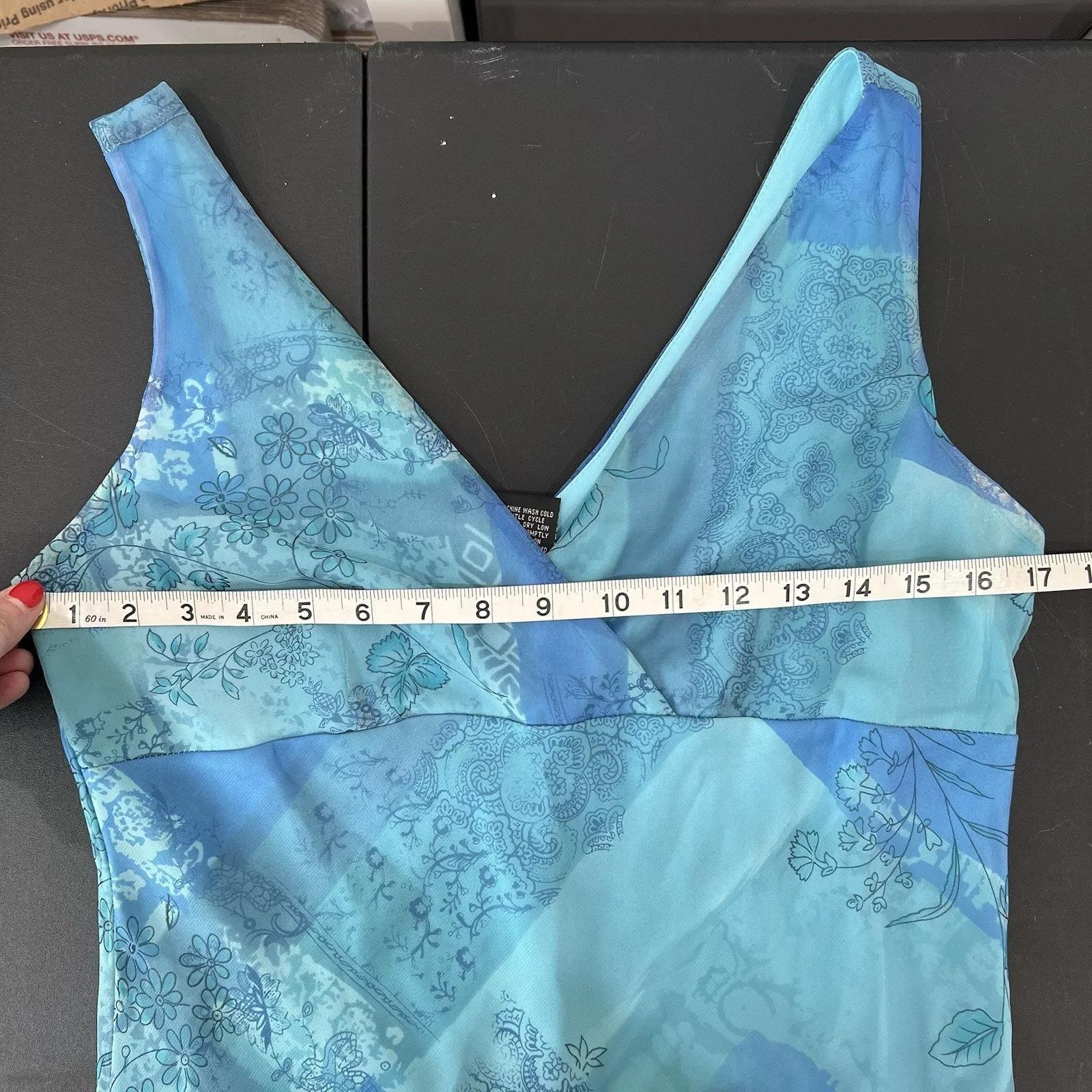 Y2K Vtg Sz 8 Slip Babydoll Dress Fairycore Whimsy Blue Sheer Party Dainty Fairy￼ - Image 10