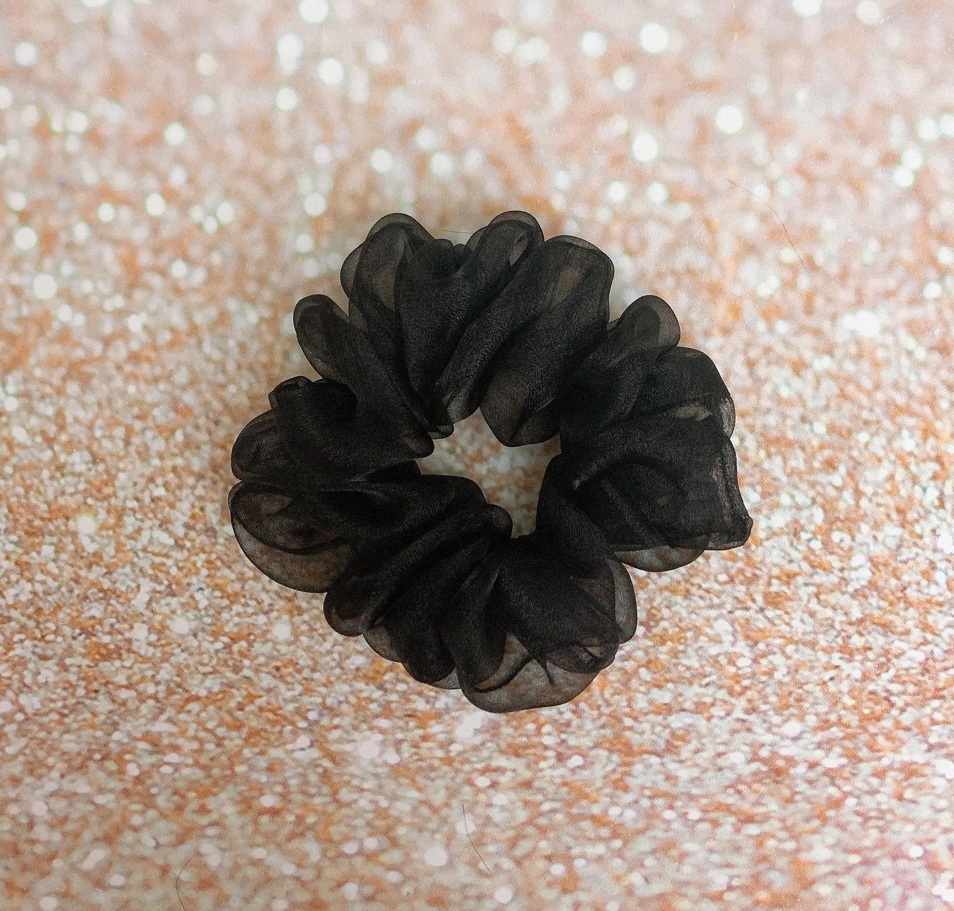 Black Crystal Organza Scrunchie Hair Tie - Image 2