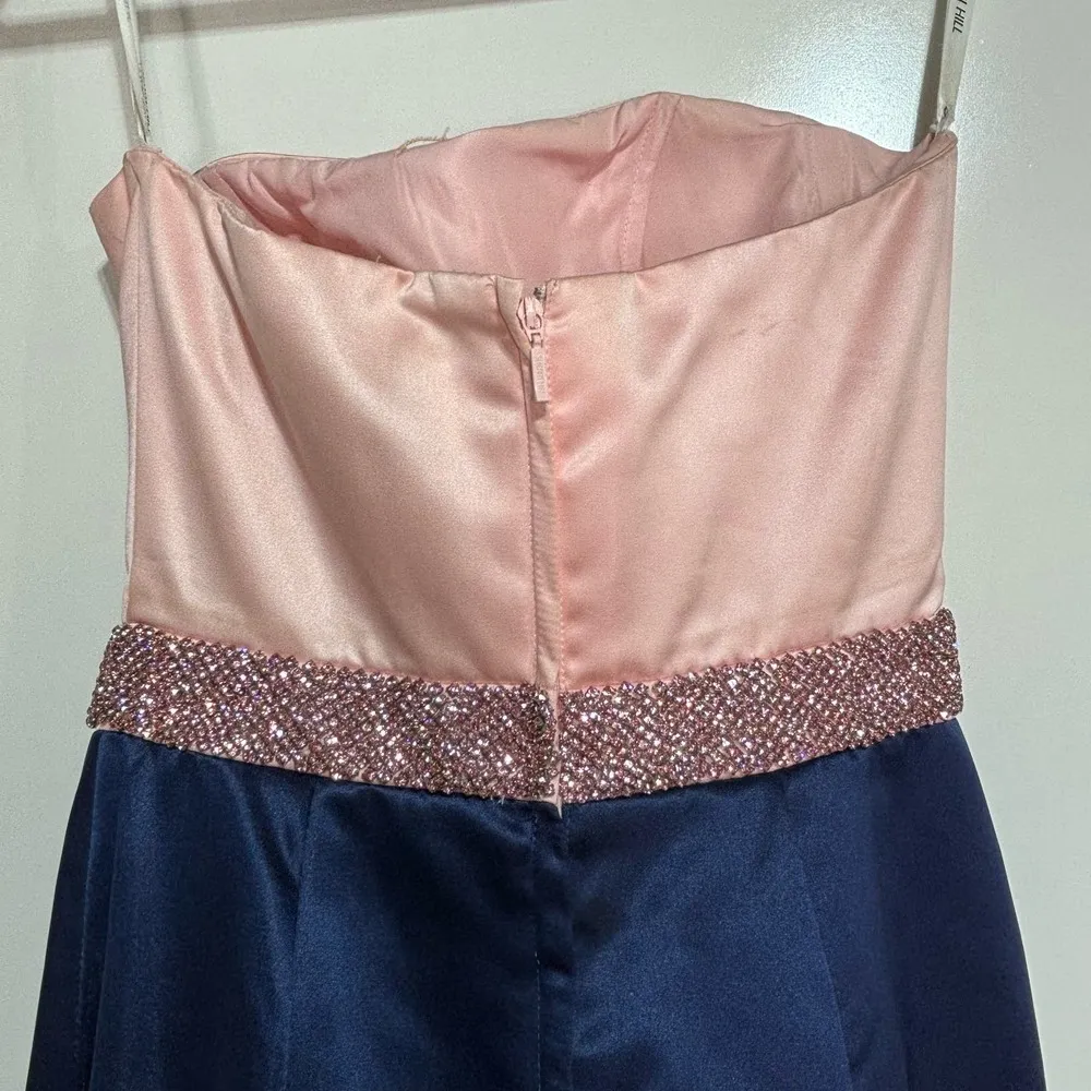 Sherri Hill Pink, Navy Empire Waist Strapless Mermaid Full Length Formal Gown 0 - Image 9