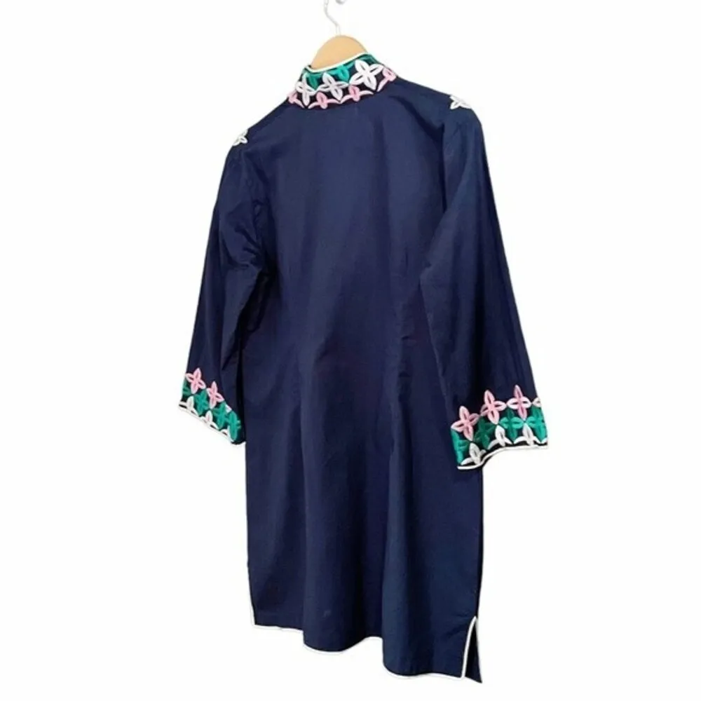 Jude Connally Embroidered Cotton Navy 3/4 Sleeve Tunic Women’s Size Medium Blue - Image 7