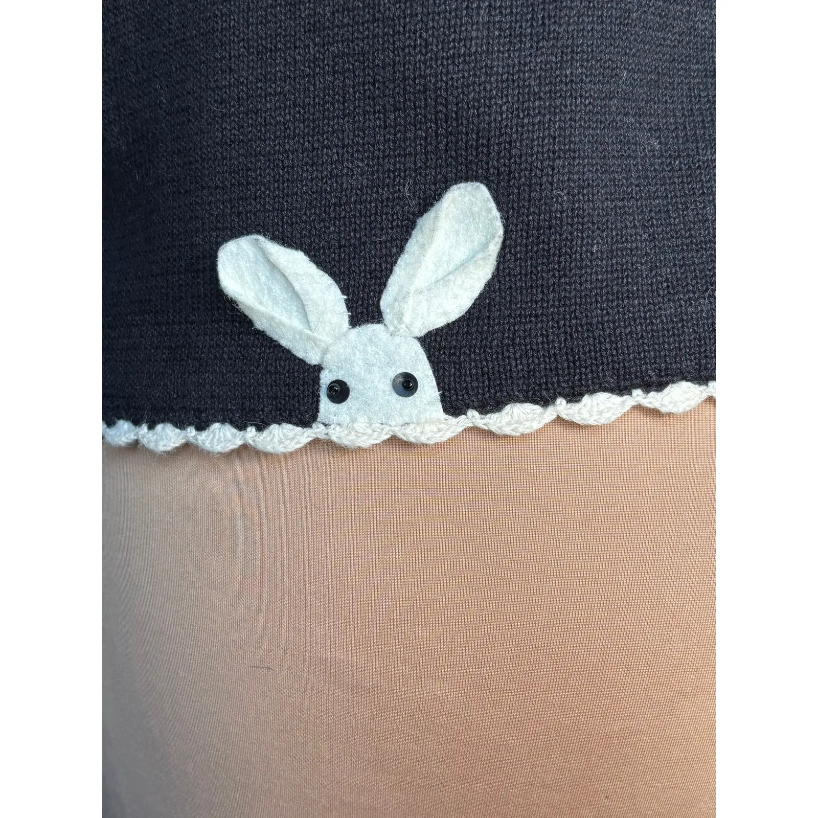 Vintage Michael Simon Easter Bunny Applique Knit Sweater Vest Medium Whimsical Black - Image 5