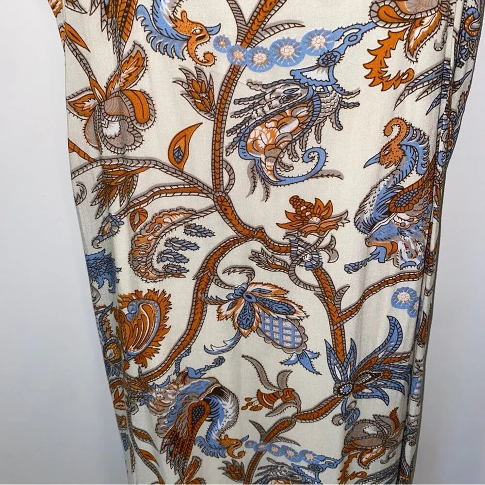 House of Harlow 1960 Cream Blue Orange Paisley Bird Print Boho Maxi Dress XS - Image 3