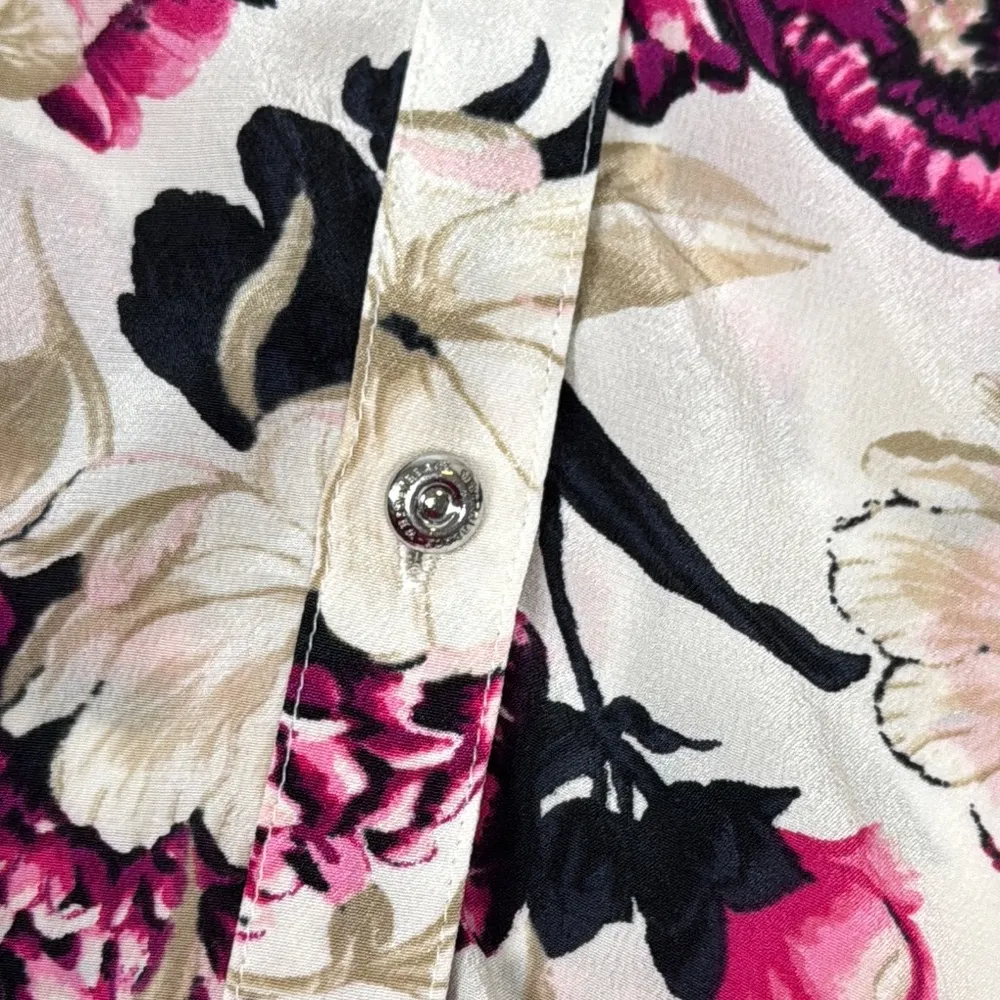 White House Black Market Silk Button Down Shirt V-neck Long Sleeve Floral 8 - Image 10