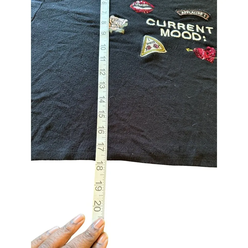 Bershka Black Graphic Floral Long Sleeve Top Lipstick & Heart Print Sz M READ - Image 4