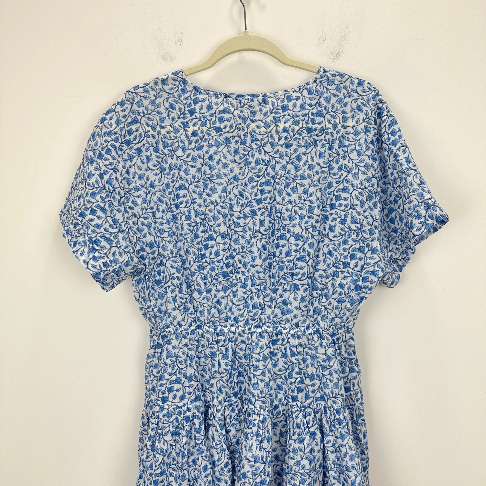 J.Crew Pintuck Mini Shirtdress Bandana Block Print Organic Cotton Blue M NWT - Image 11
