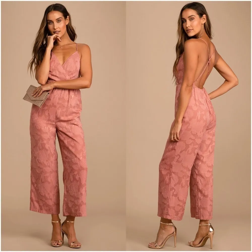 LULU’S Days Of Beauty Rusty Rose Burnout Floral Surplice Jumpsuit - Image 2
