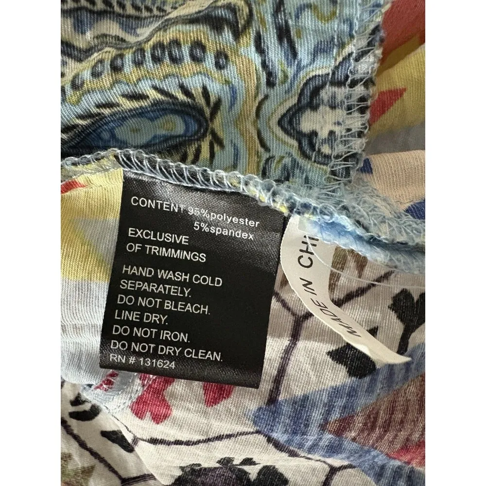 Calessa Top Size 1X Multicolor Aztec Button Front Southwestern Abstract Roll Tab Blue - Image 10