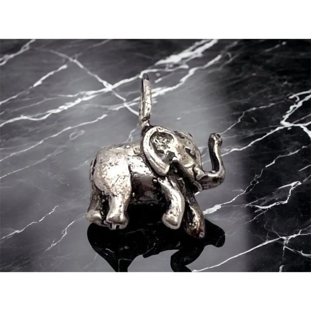 Vintage Women's Elephant 3D 925 Sterling Silver Bracelet‎ Charm Necklace Pendant - Image 2