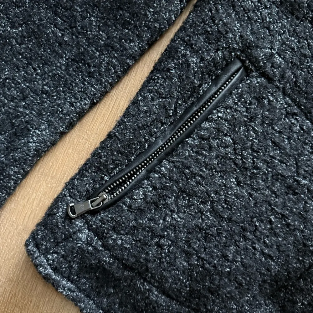 Club Monaco Black Cardigan Sweater with Leather Trim - Image 3