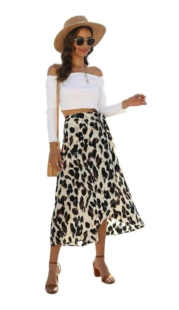 Newchoice medium Boho Leopard Skirt High Low Split Beach Wrap Skirts​​​​​​ Brown - Image 10
