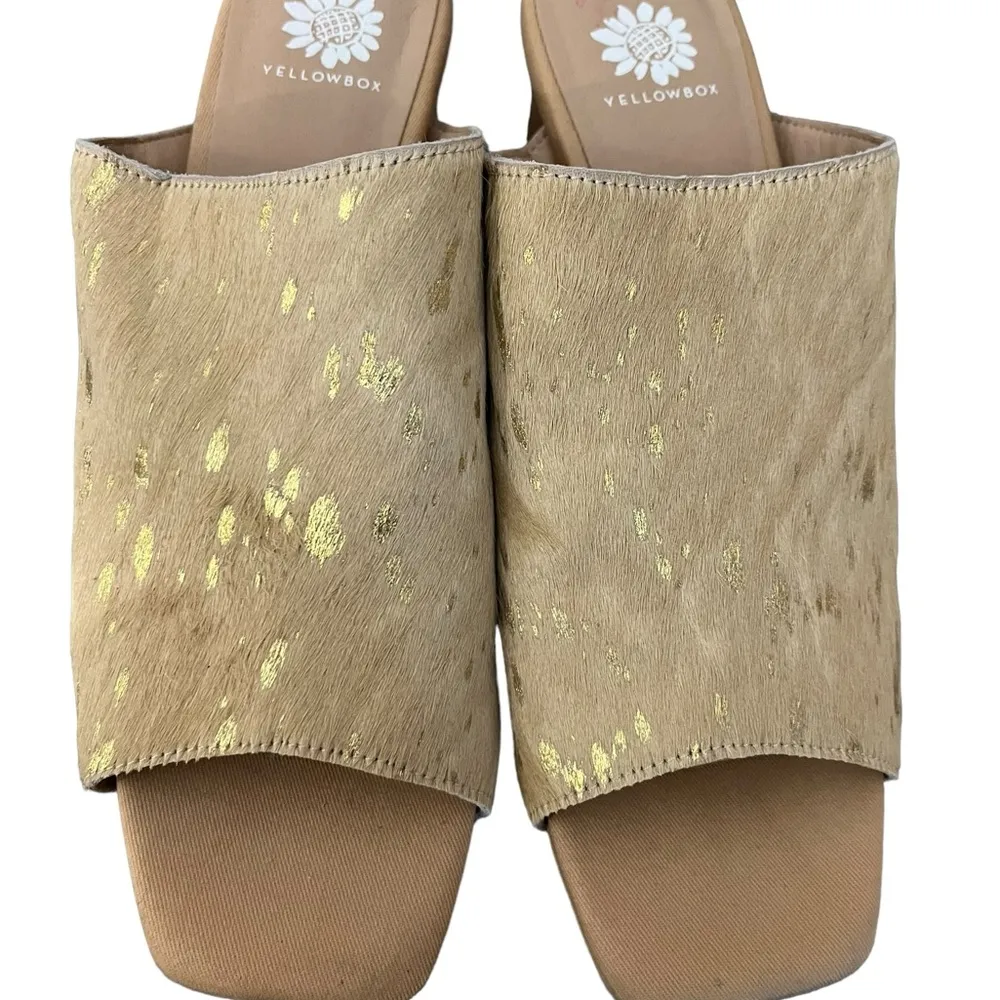 Yellow Box Cataline Calf Hair Leather Upper Slip On Block Heel Sandals Sz 10 - Image 9