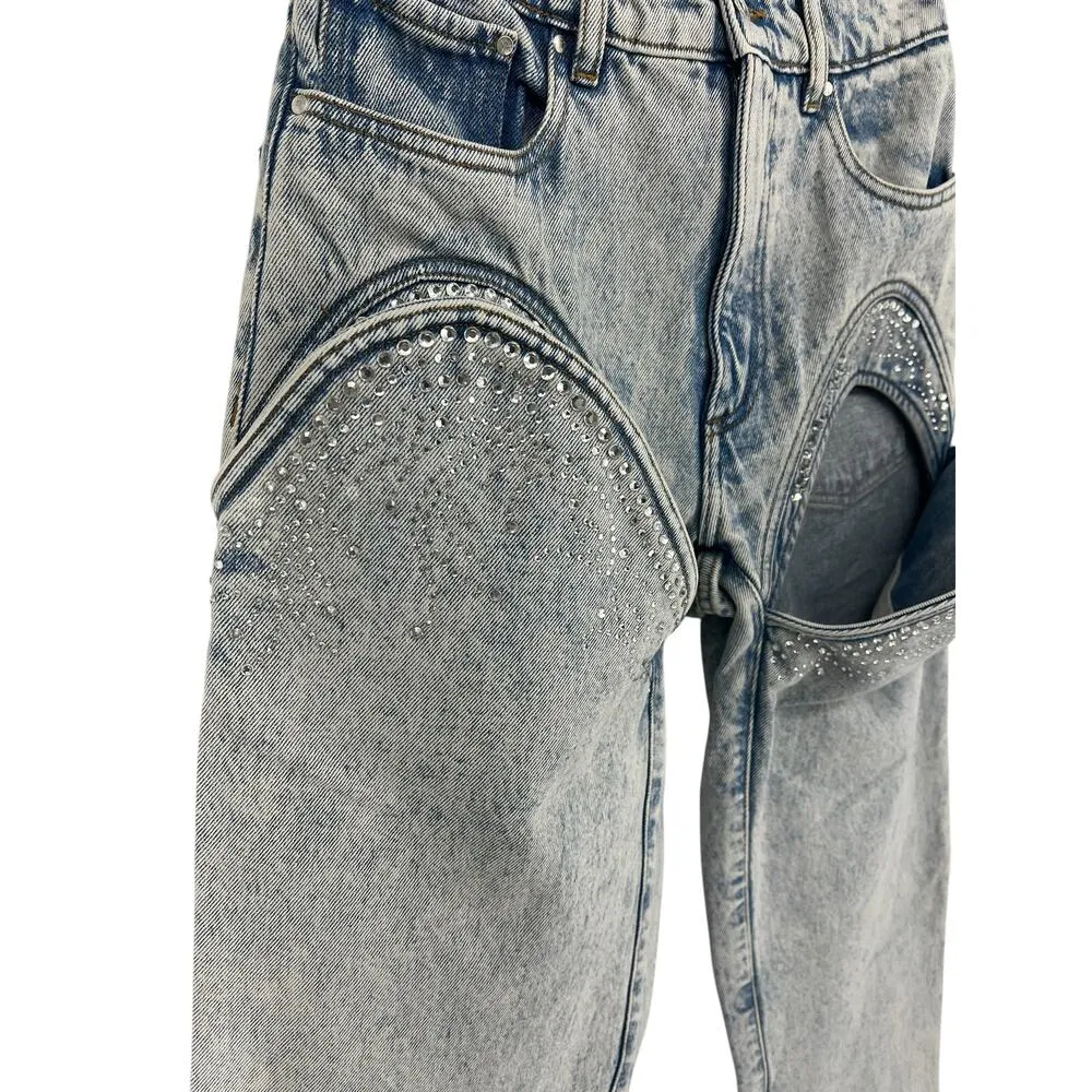 Y/PROJECT Cutout Rhinestone Skinny Blue Size 24 - Image 5