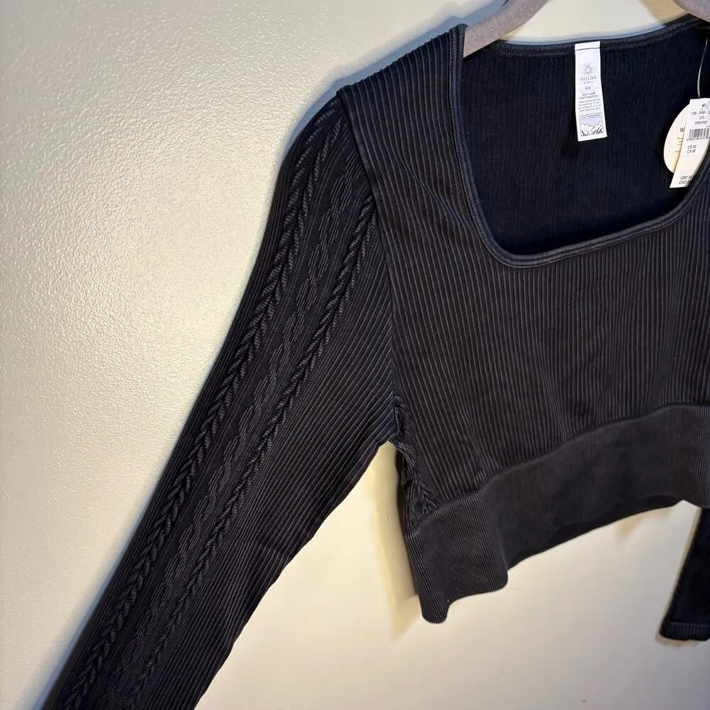 Offline by Aerie Black Ribbed Crop Medium Fitted Long Sleeve Contemporary Boho - Image 7