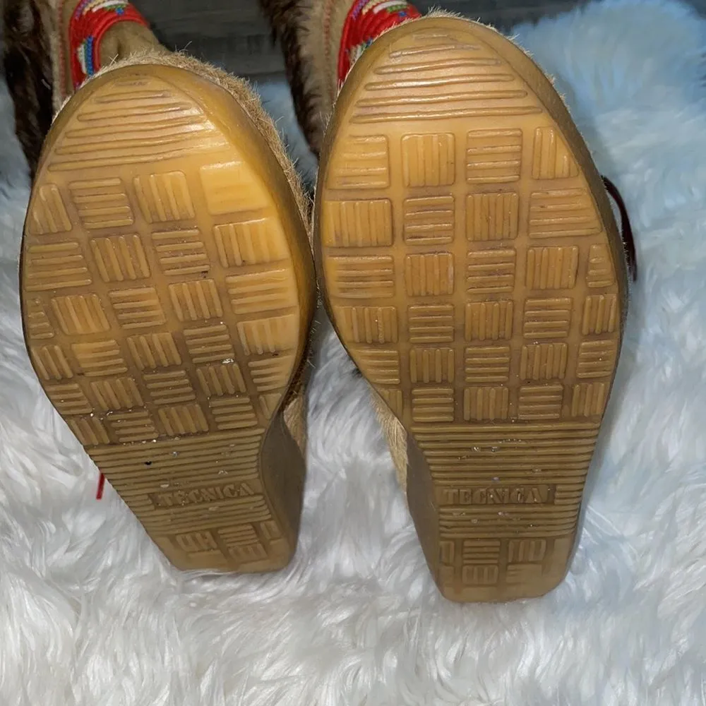 Vintage Tecnica Aztec Cowhide & Goat Fur Apres Ski Boots Made in Italy Tan Size 8 - Image 7