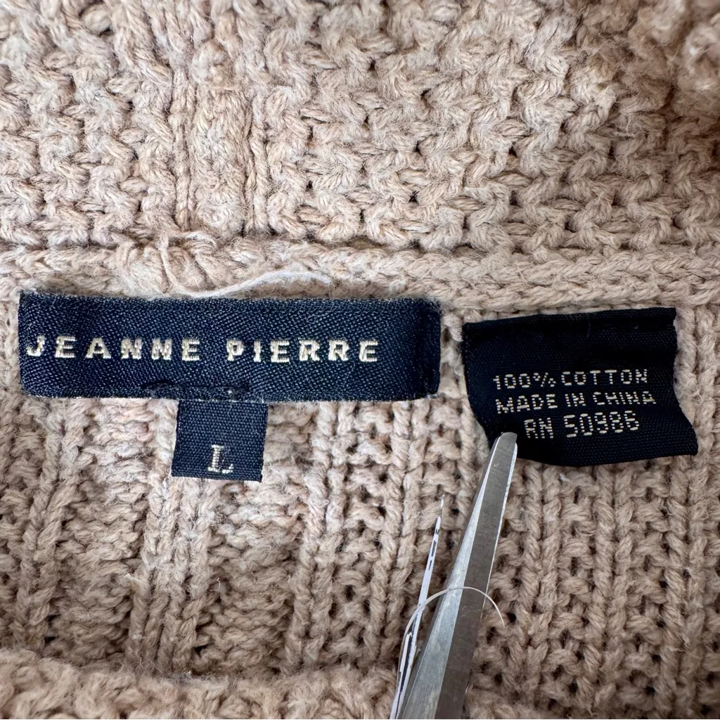 JEANNE PIERRE Women’s Cotton Knit Cowl Neck Sweater - Cream Size Large - Image 3