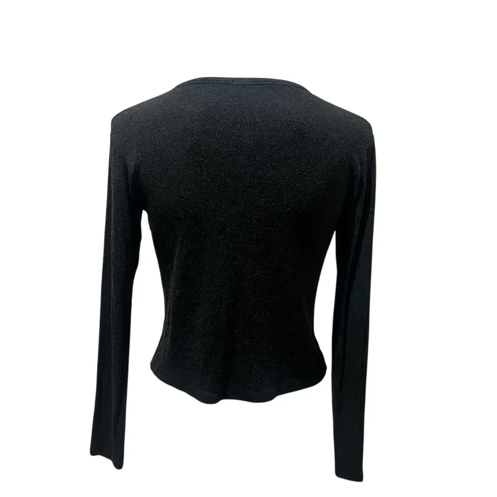 Brandy Melville Women's Black Henley Long Sleeve Button-Up Top M - Image 7