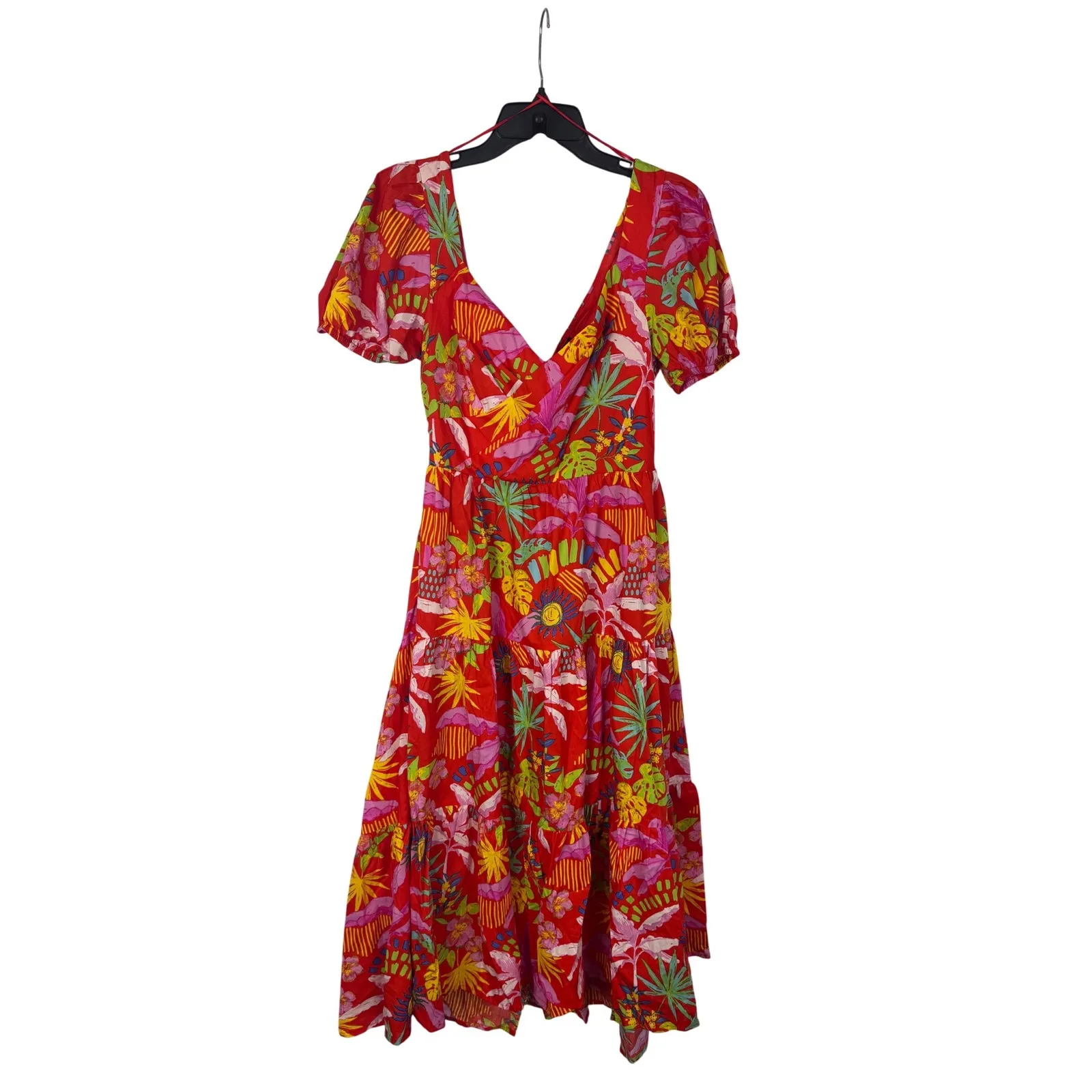 AQUA Women's‎ Red Floral Print Tiered Midi Dress Summer Party Cocktail - Image 4