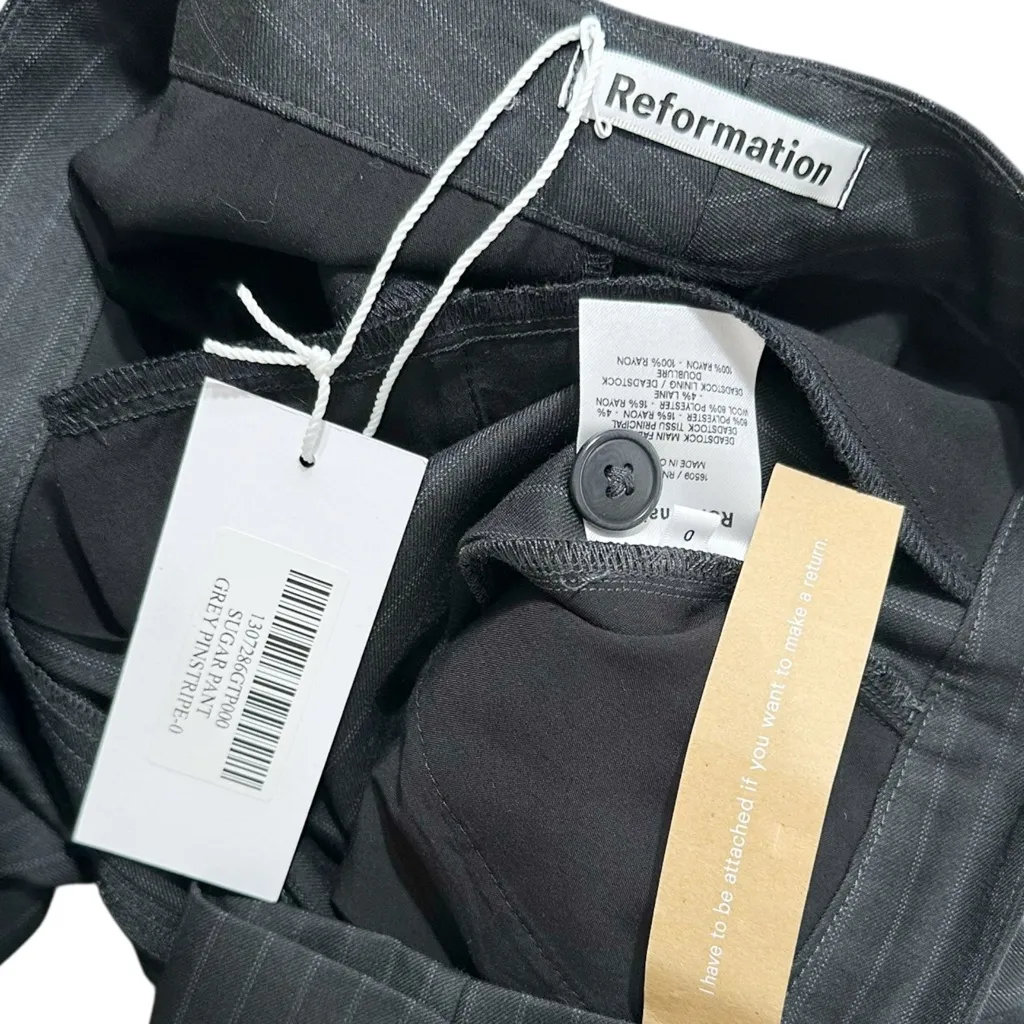 Reformation  Sugar Wool-Blend Pants, Grey Pinstripe, 0 (US) - Image 6