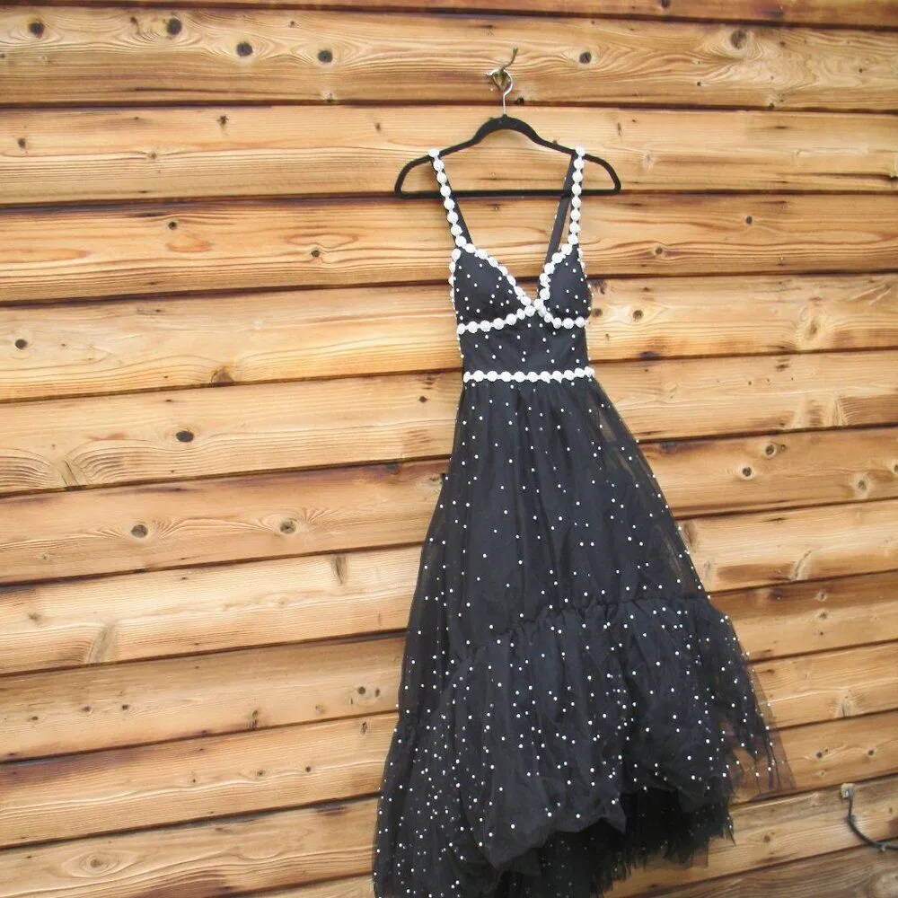 MAC DUGGAL 20747 Black Pearl Beaded High Low Gown Dress - Image 8