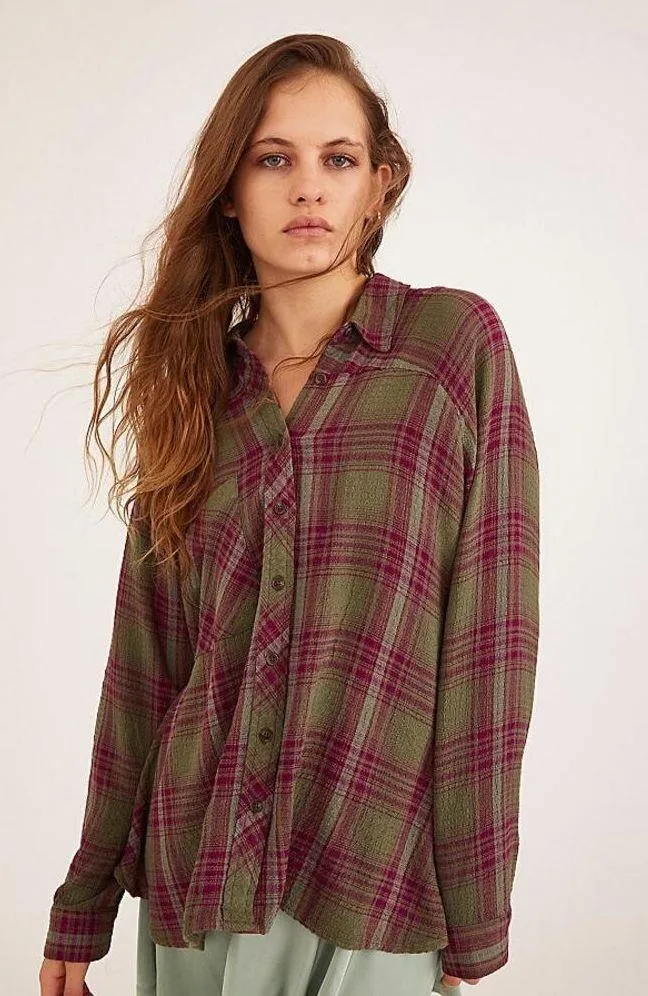 Urban Outfitters BDG Lachlan Flannel Button-Down Shirt - Green Multi - Small - Image 2