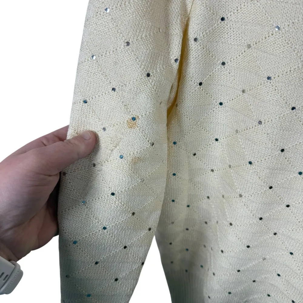 VINTAGE St. John Evening Embellished Rhinestone Sweater in Ivory/Silver Size 0 - Image 6