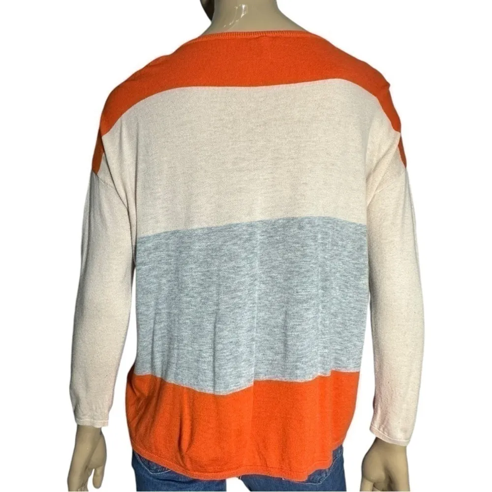 Joie Women’s Size M Orange Gray Maine Colorblock Striped Oversized Sweater - Image 5