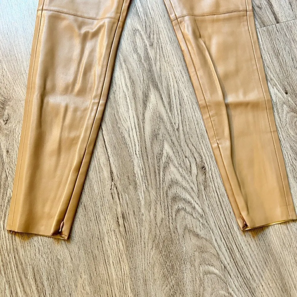 Zara Faux Leather High Waisted Ankle Zip Leggings in Camel Brown Size XS NWT - Image 7