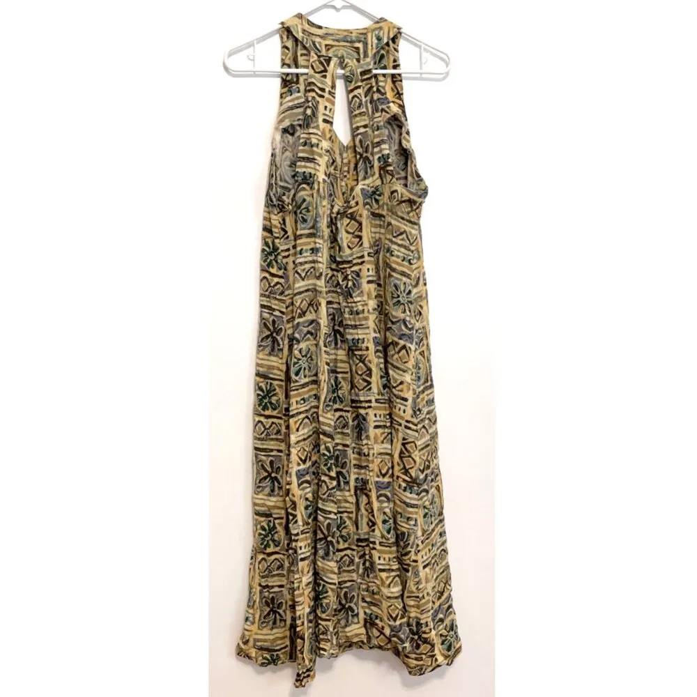 VINTAGE VTG ? JONI BLAIR Yellow Aztec Geo Geometric Tile Print Summer Midi Dress Size M - Image 11