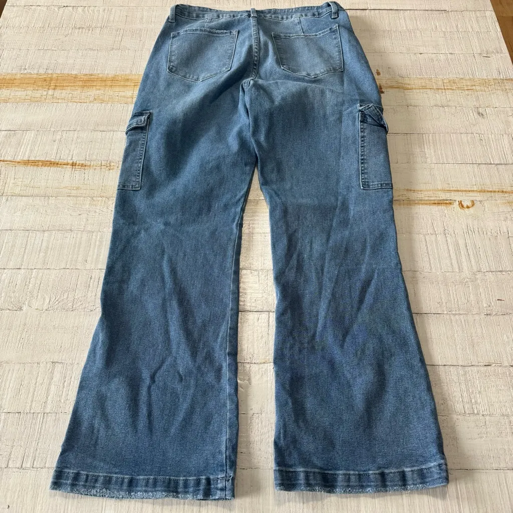 KanCan Aspen High Rise‎ Wide Flare Jeans size 13 Waist 30 Cargo Pockets Stretch Blue - Image 13