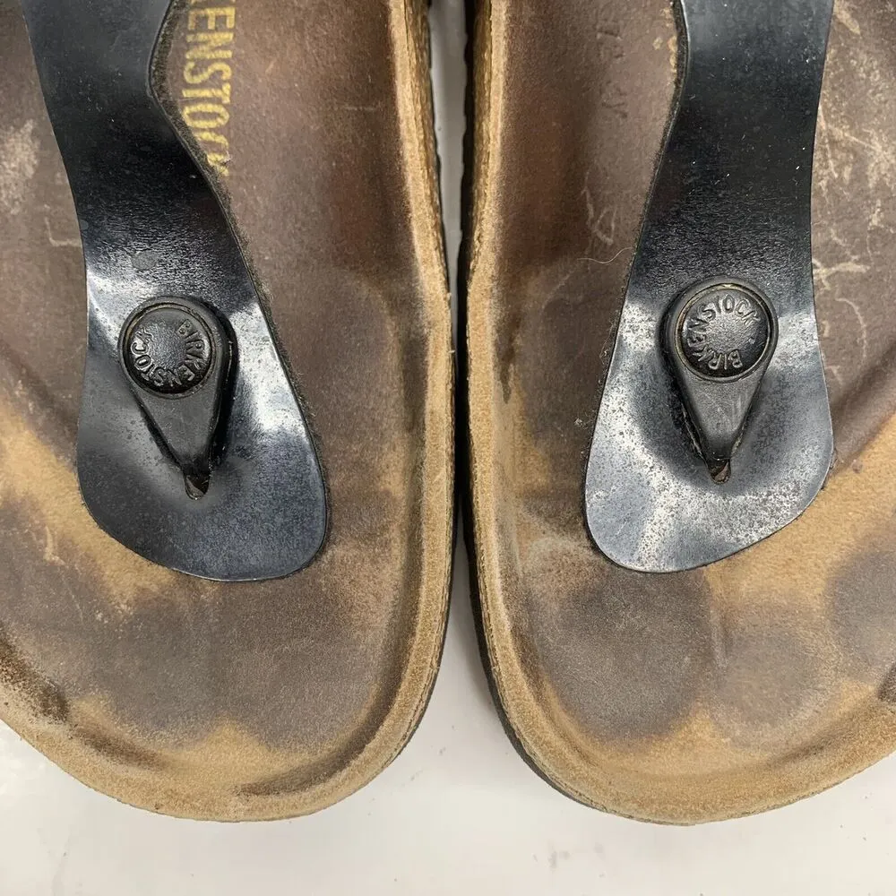 Birkenstock Size 41 10 Gizeh Sandals Birko Flor Patent Shoes Flip Flops T Straps - Image 5