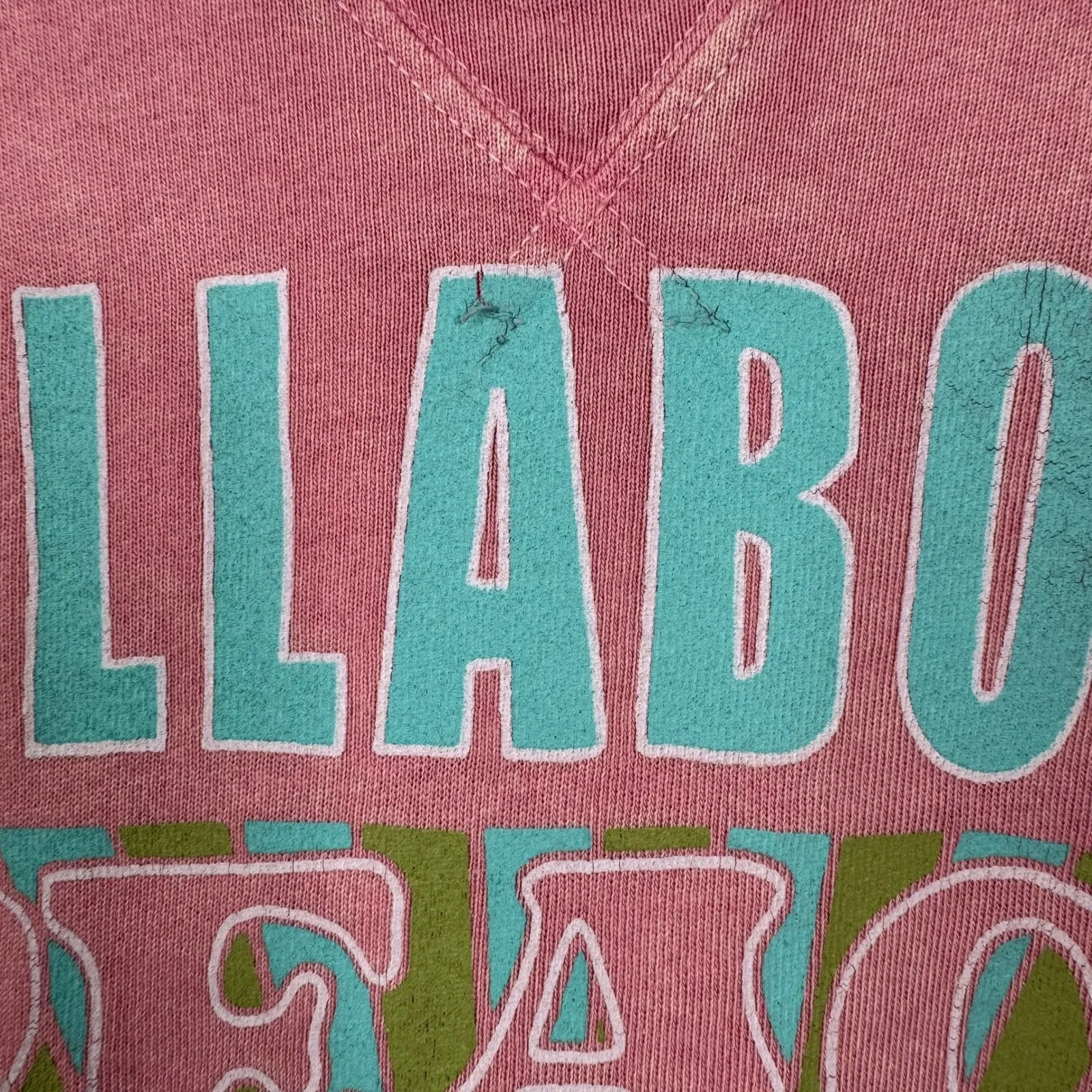 Billabong Pink Peace Love Graphic Sweatshirt Distressed Women's Size L - Image 6