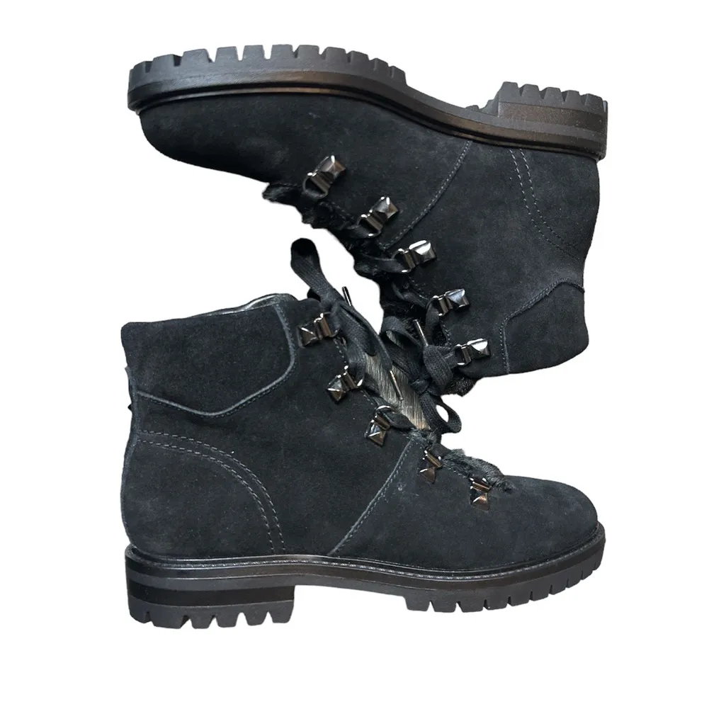 Marc Fisher Black Suede Faux Fur Lined Lace Up Ankle Boots Hobson Size 7 NEW - Image 2