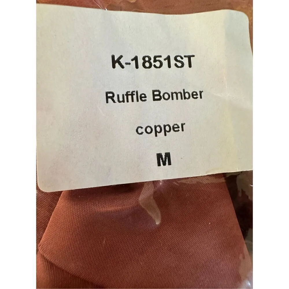 Revolve Krisa Los Angeles Ruffle Bomber Satin Jacket in Copper Size M - Image 6