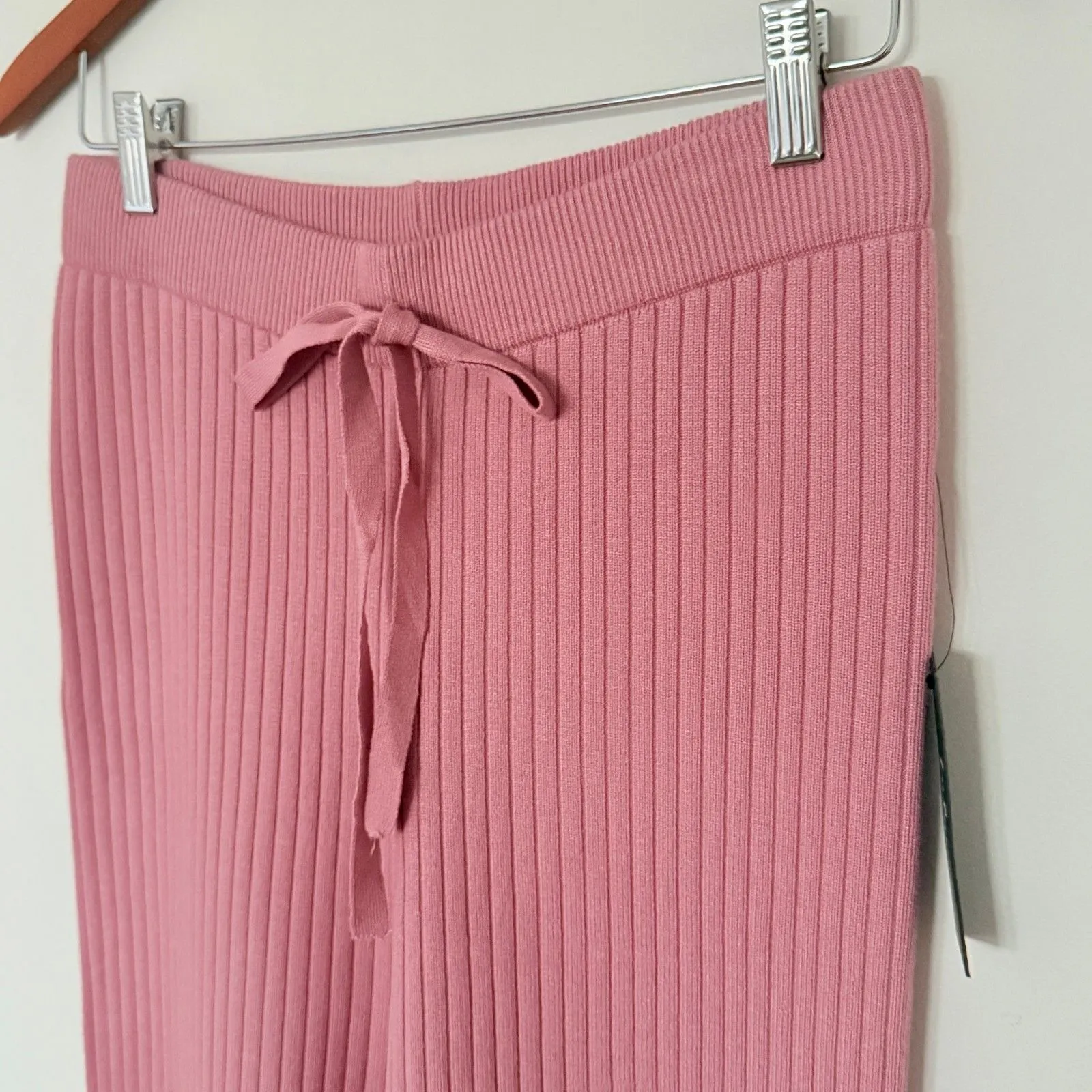 Lulus Snuggly Style Mauve Pink Ribbed Knit Wide-Leg Pants High Waist Sz M - Image 4