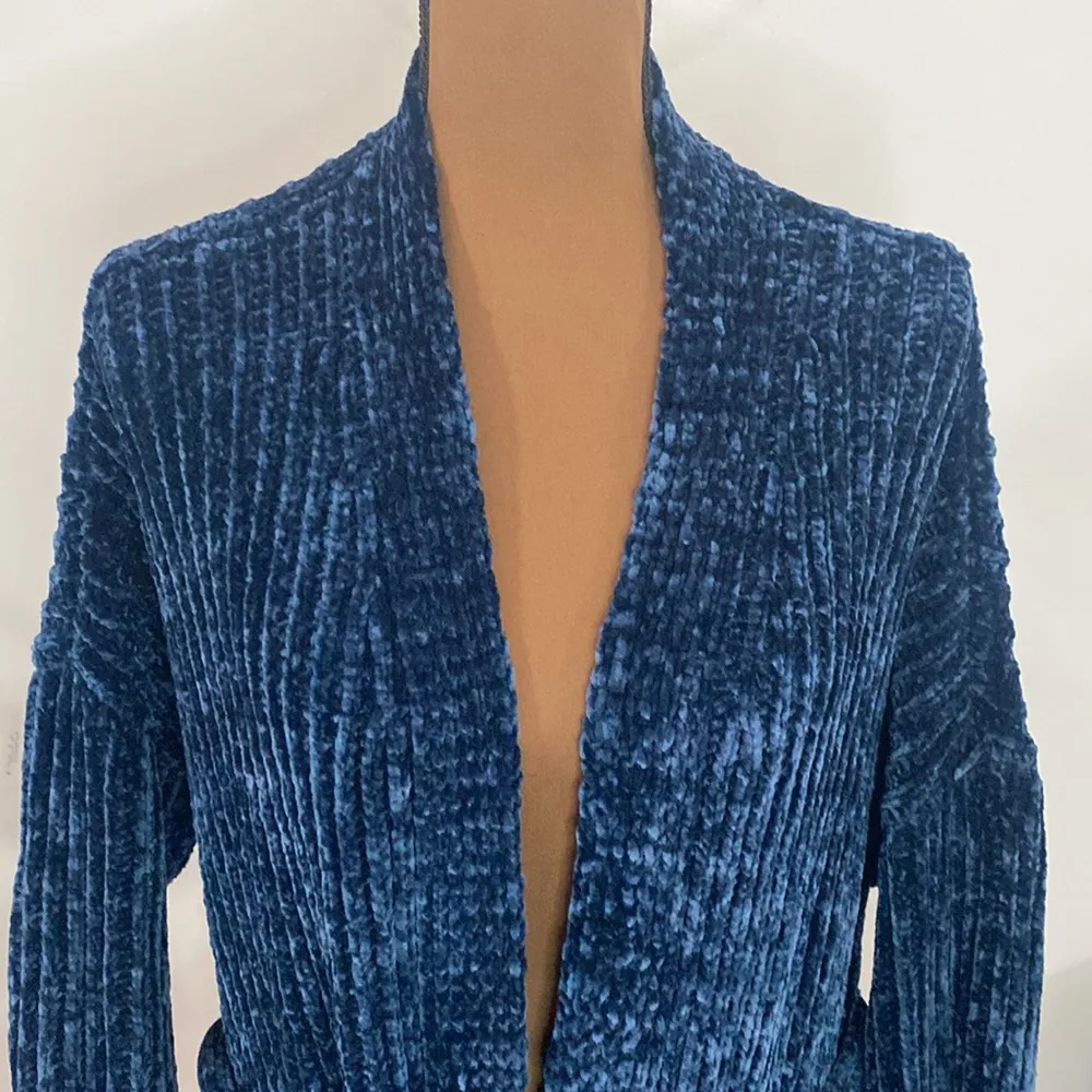 LA Hearts chenille oversized chunky open cardigan with tie belt deep blue XS / S - Image 5