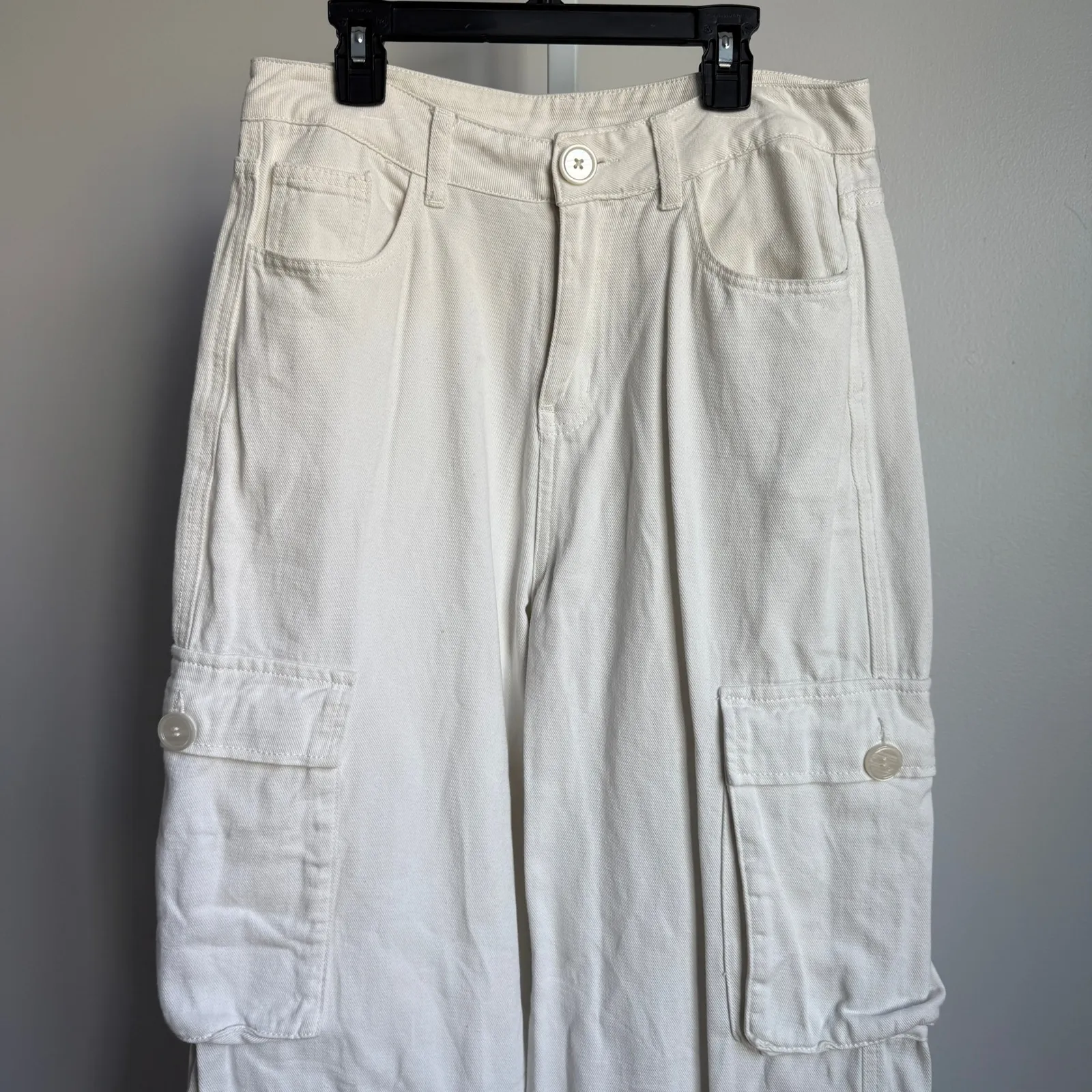 Gracia Womens Beige Wide‎ Leg High Rise Cargo Pants Cotton Utility Trousers - Image 2