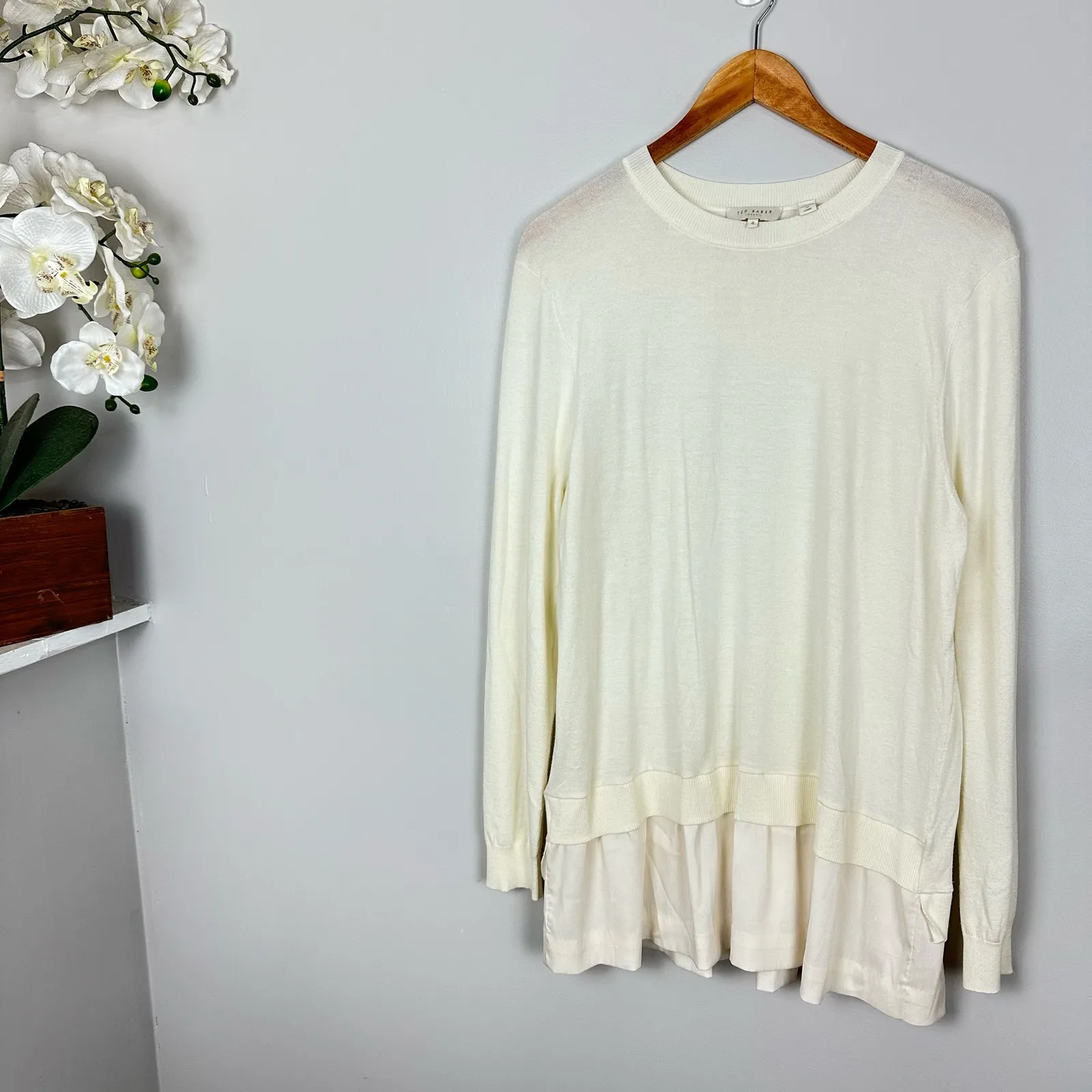 Ted Baker Yaline Ruffle Hem Woven Sweater Ivory Size Large - Image 6