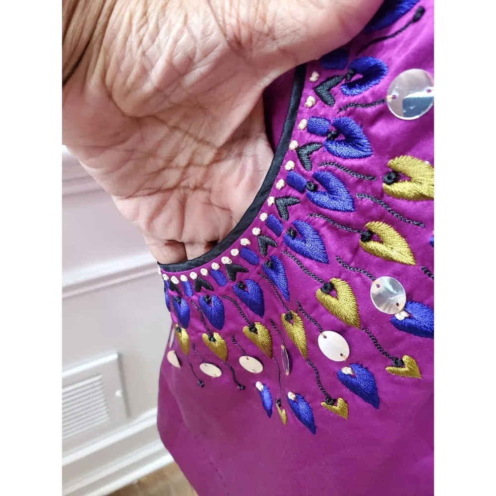 Phoebe Couture Black Pink High Neck Long Sleeve Silk Knee Length Dress Size 2 - Image 6